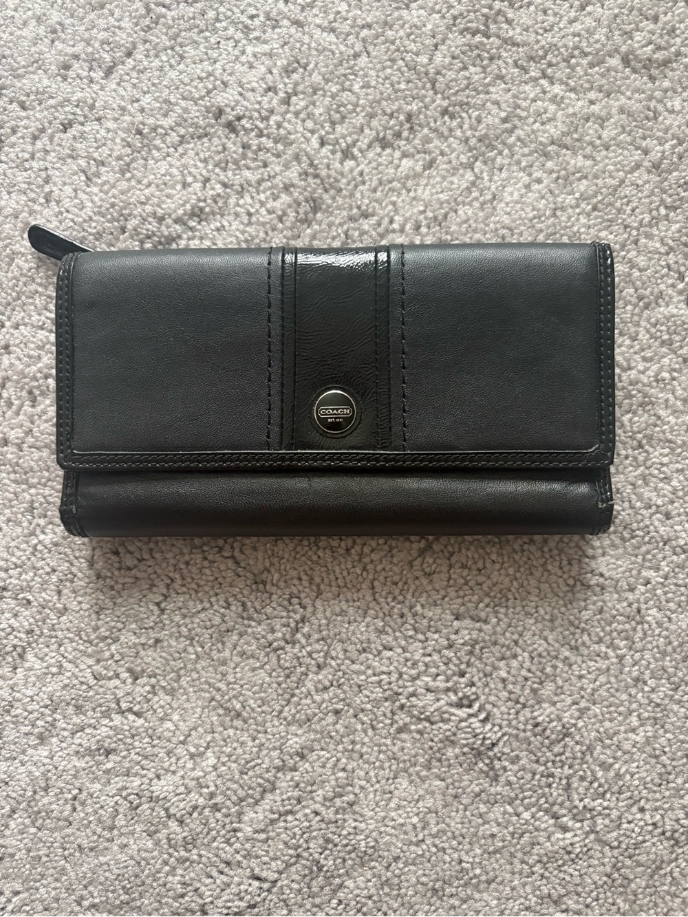 Coach Black Leather Wallet with Polished Logo